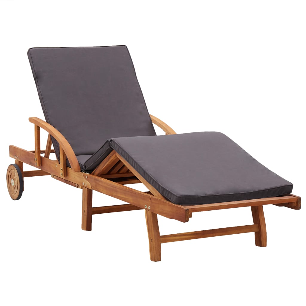 Chaise longue avec coussin bois d'acacia solide Bains de soleil vidaXL