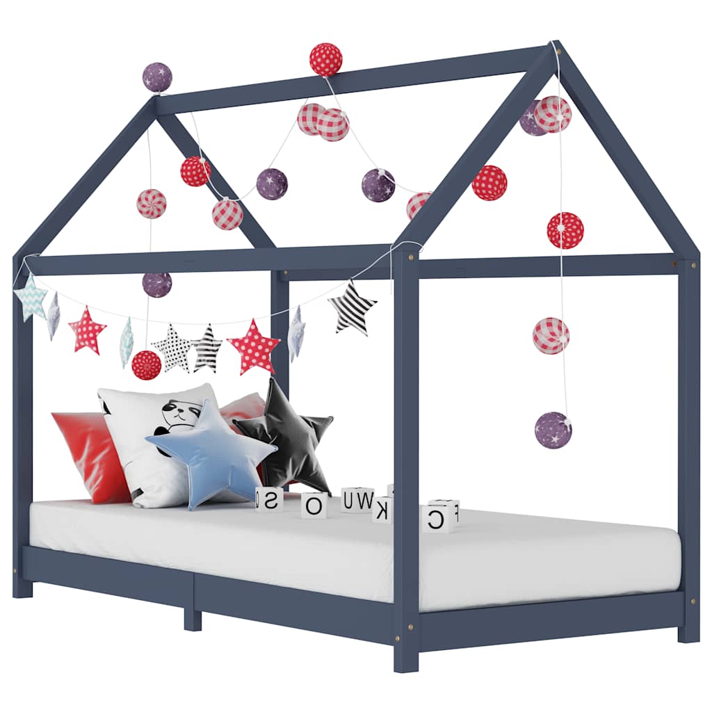 Cadre de lit d'enfant Gris Bois de pin massif 90 x 200 cm - XIOS
