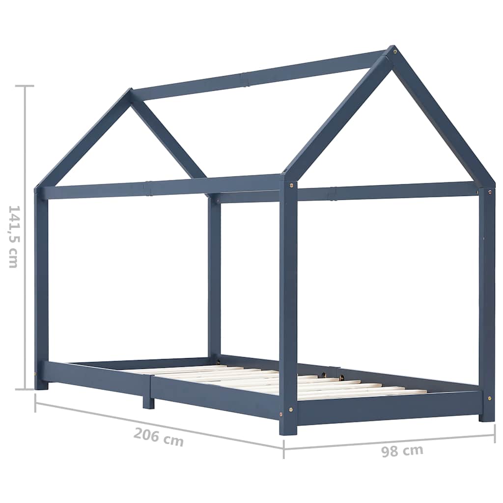 Cadre de lit d'enfant Gris Bois de pin massif 90 x 200 cm - XIOS