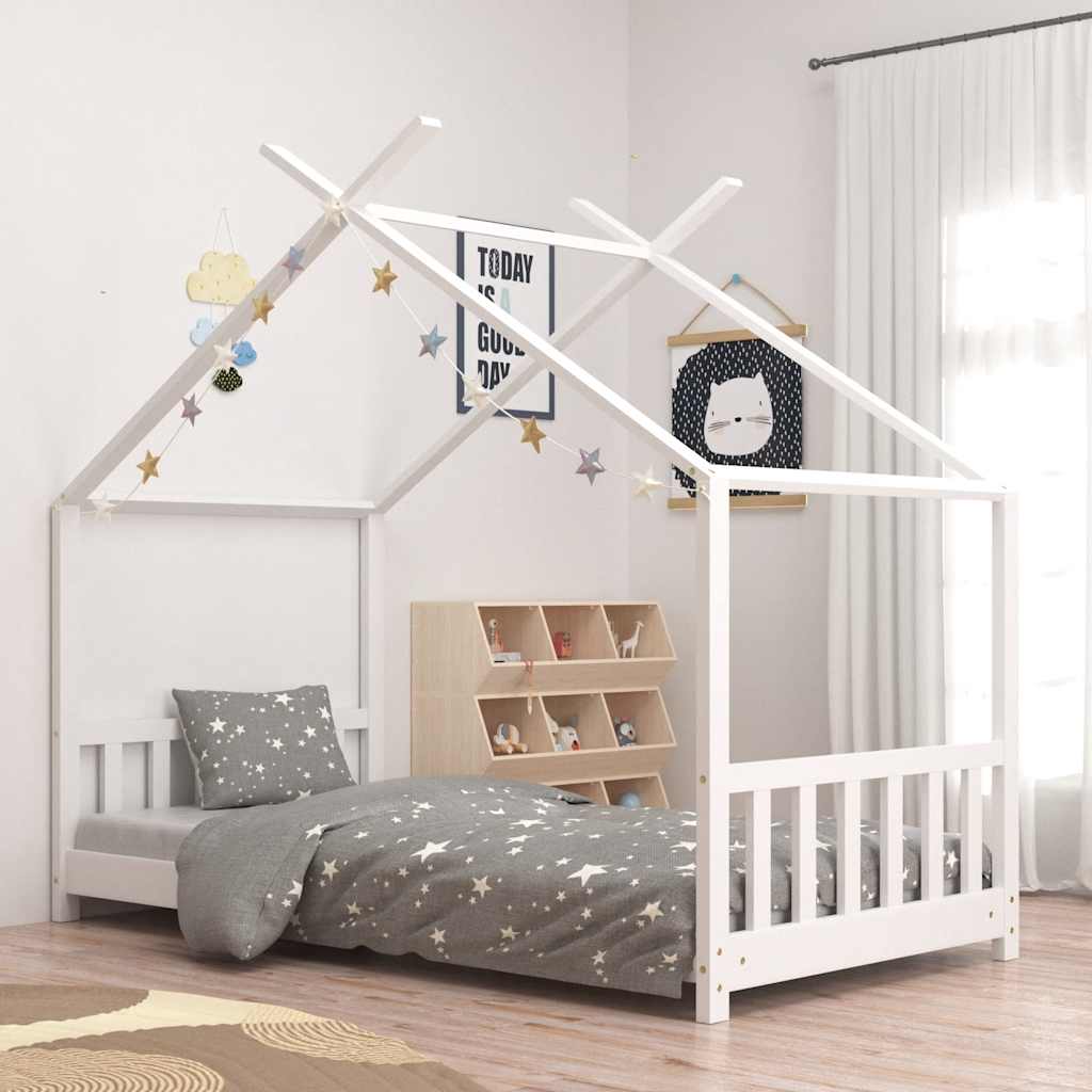 Cadre de lit d'enfant Blanc Bois de pin massif 80x160 cm Lits bébés et enfants vidaXL