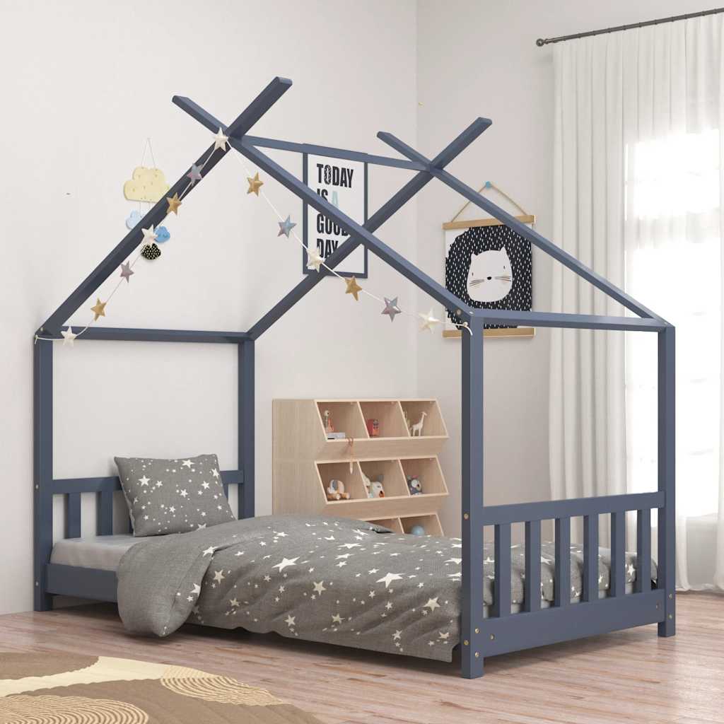 Cadre de lit d'enfant Gris Bois de pin massif 70x140 cm - XIOS