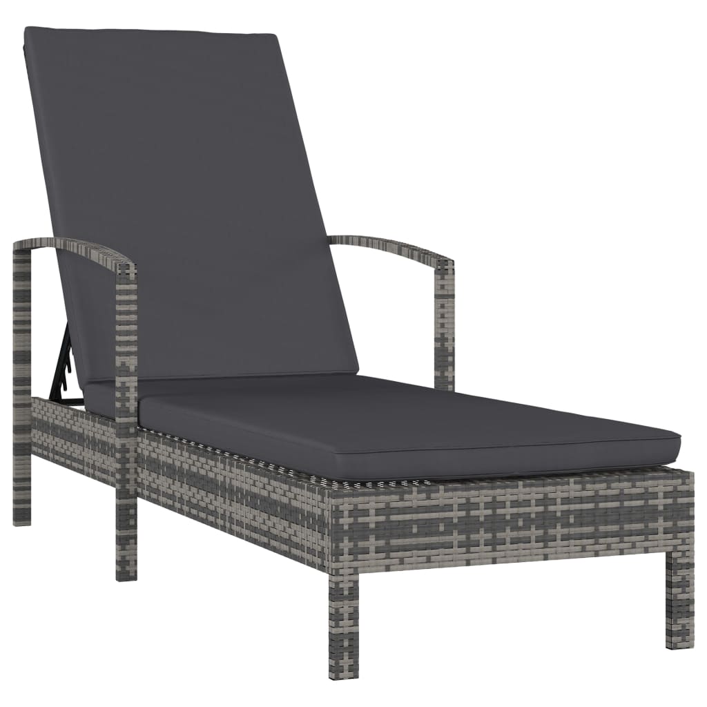 Chaise longue avec accoudoirs Résine tressée Gris Bains de soleil vidaXL