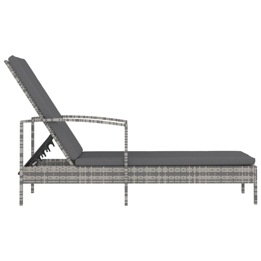 Chaise longue avec accoudoirs Résine tressée Gris Bains de soleil vidaXL