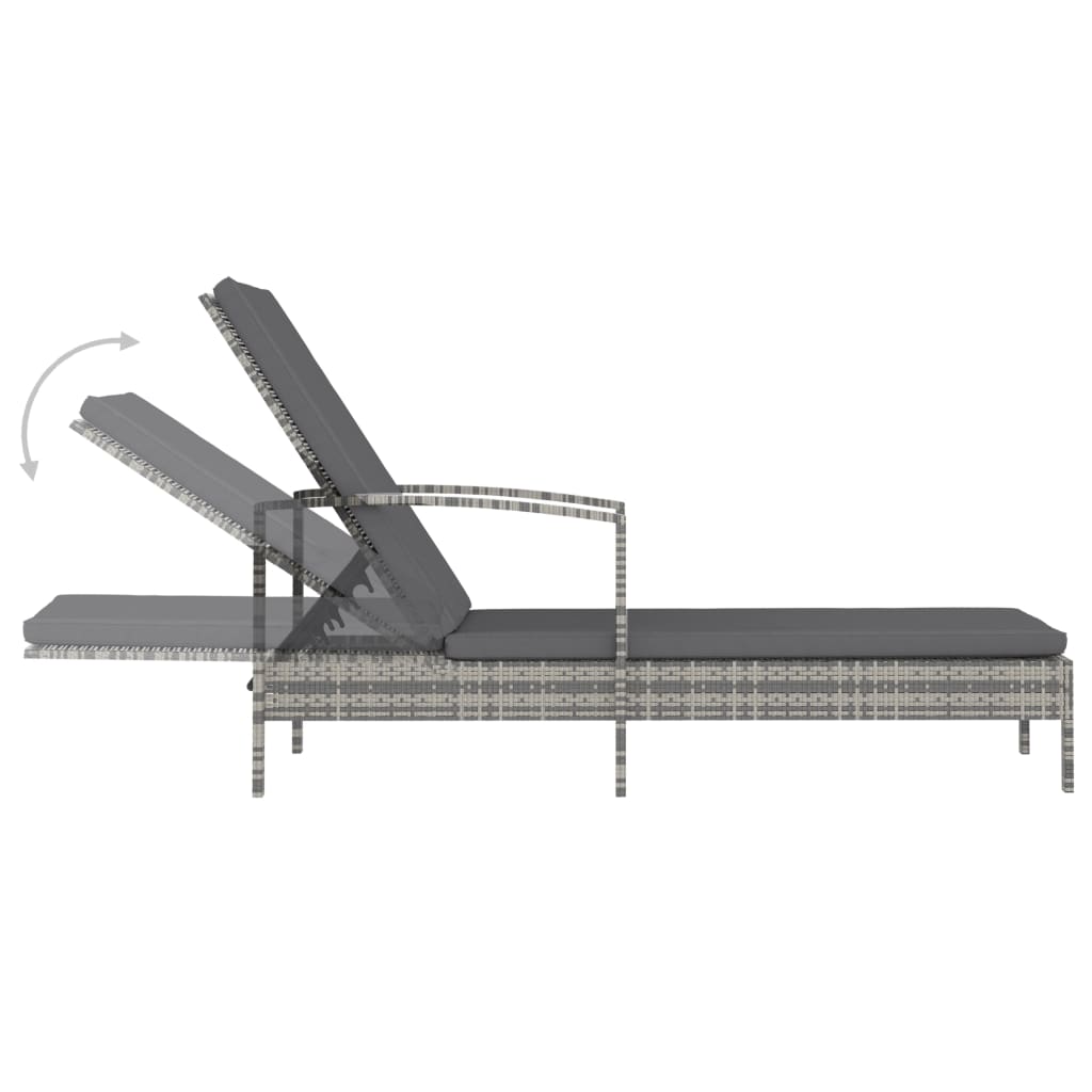 Chaise longue avec accoudoirs Résine tressée Gris Bains de soleil vidaXL