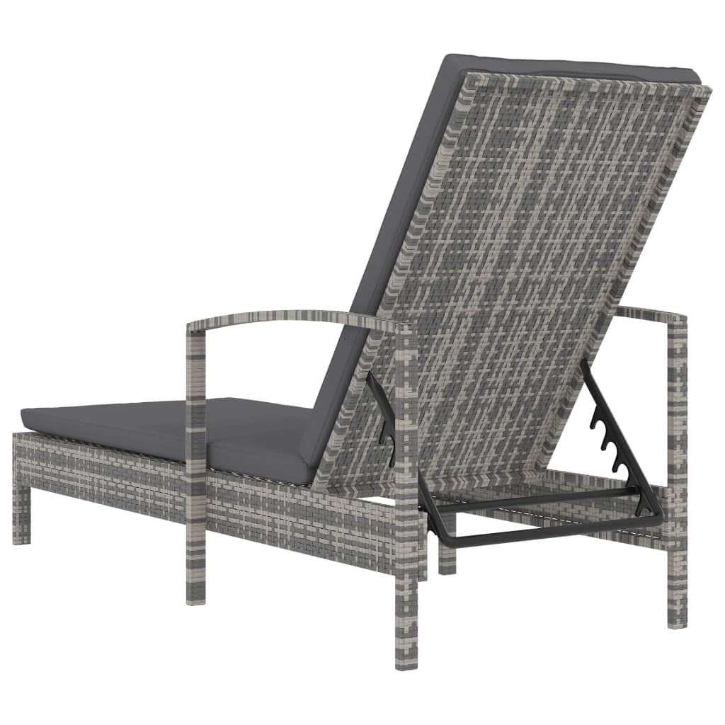 Chaise longue avec accoudoirs Résine tressée Gris Bains de soleil vidaXL