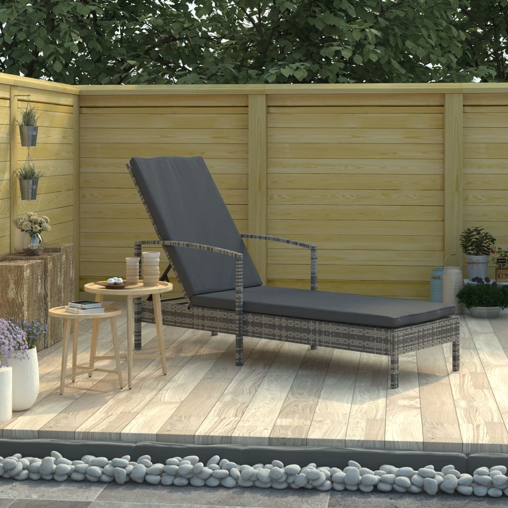 Chaise longue avec accoudoirs Résine tressée Gris Bains de soleil vidaXL