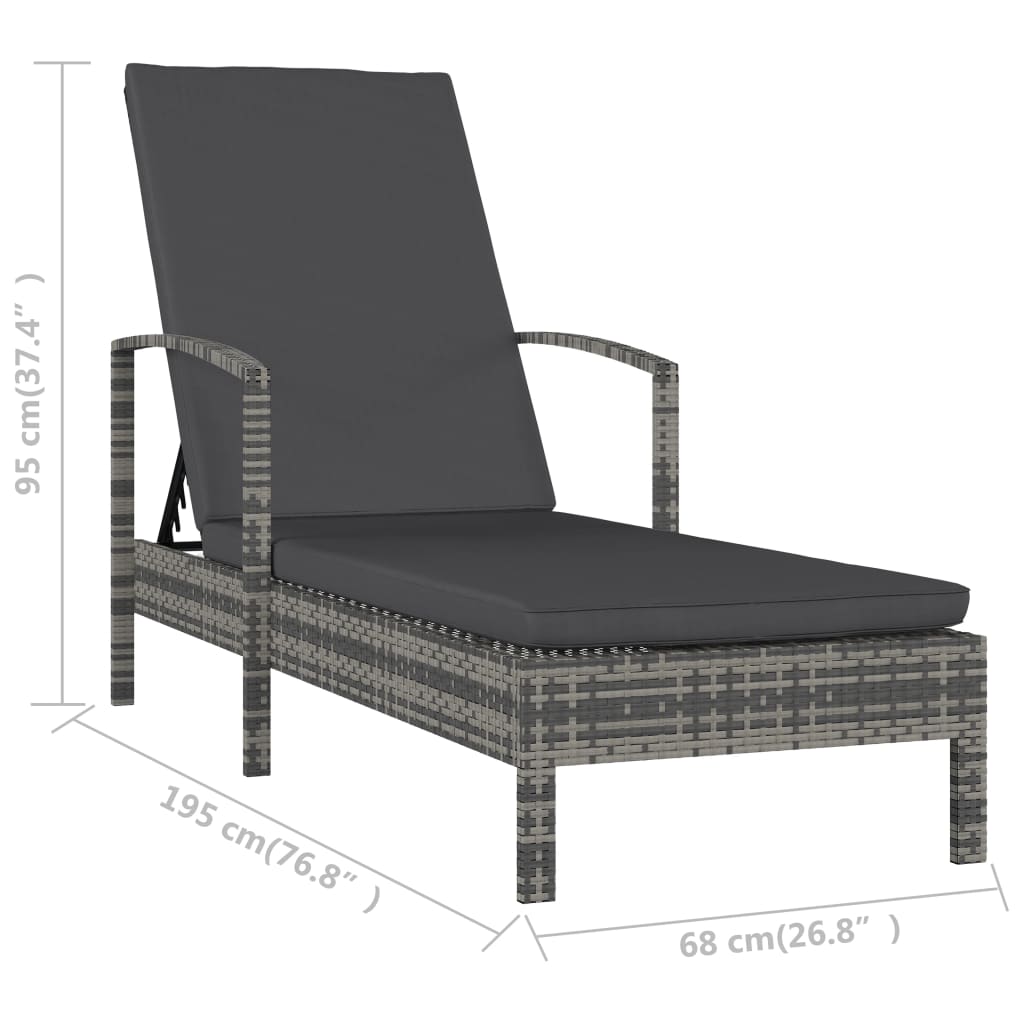 Chaise longue avec accoudoirs Résine tressée Gris Bains de soleil vidaXL