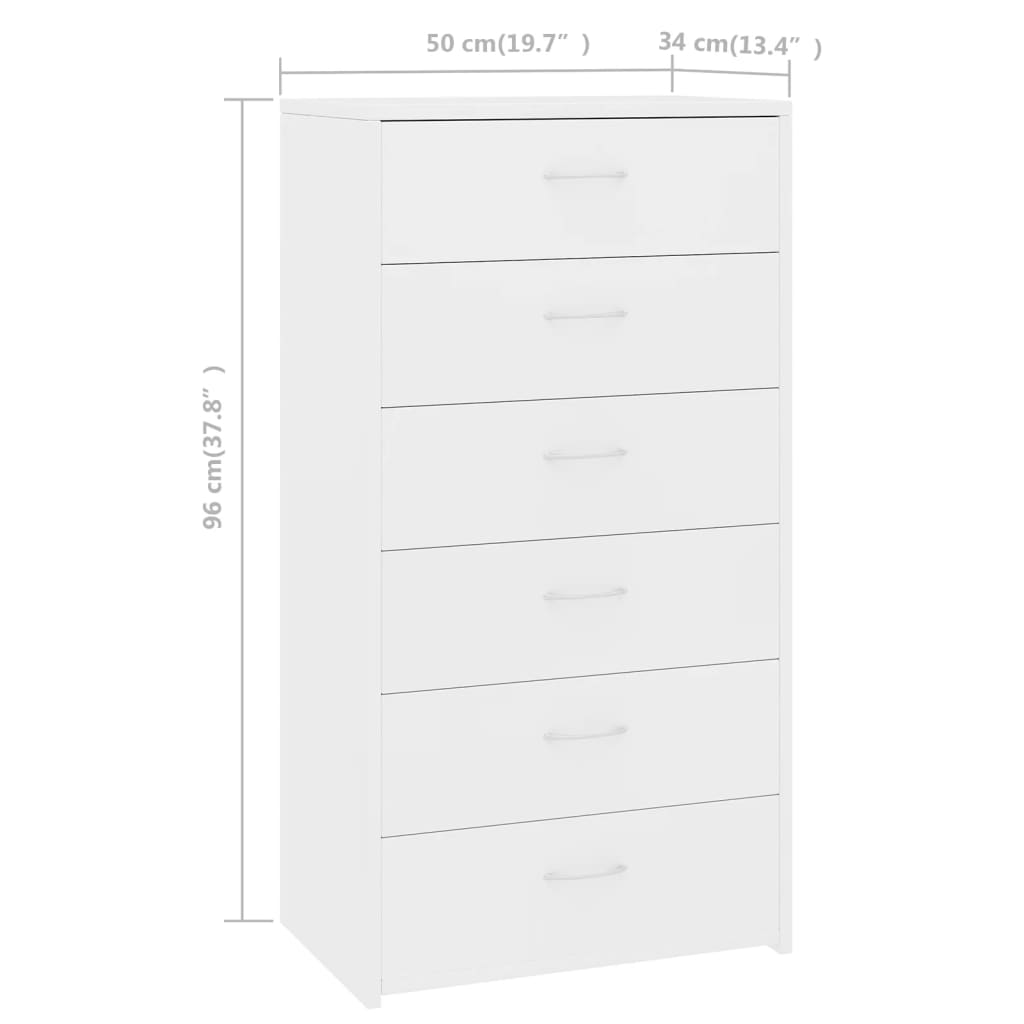 Buffet avec 6 tiroirs Blanc 50x34x96 cm Bois d'ingénierie - XIOS