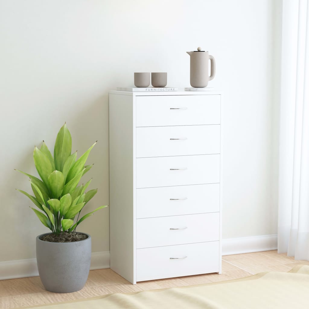 Buffet avec 6 tiroirs Blanc 50x34x96 cm Bois d'ingénierie - XIOS