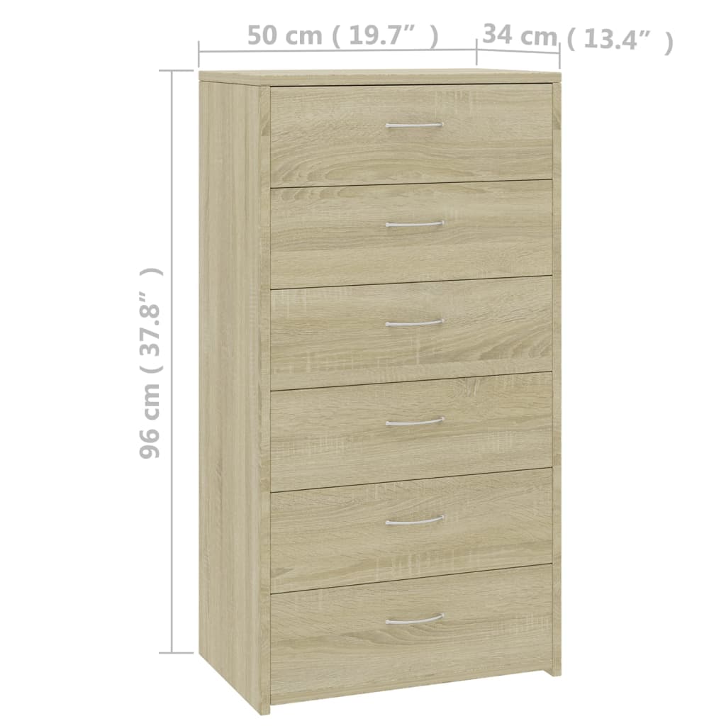 Buffet avec 6 tiroirs Chêne sonoma 50x34x96cm Bois d'ingénierie - XIOS