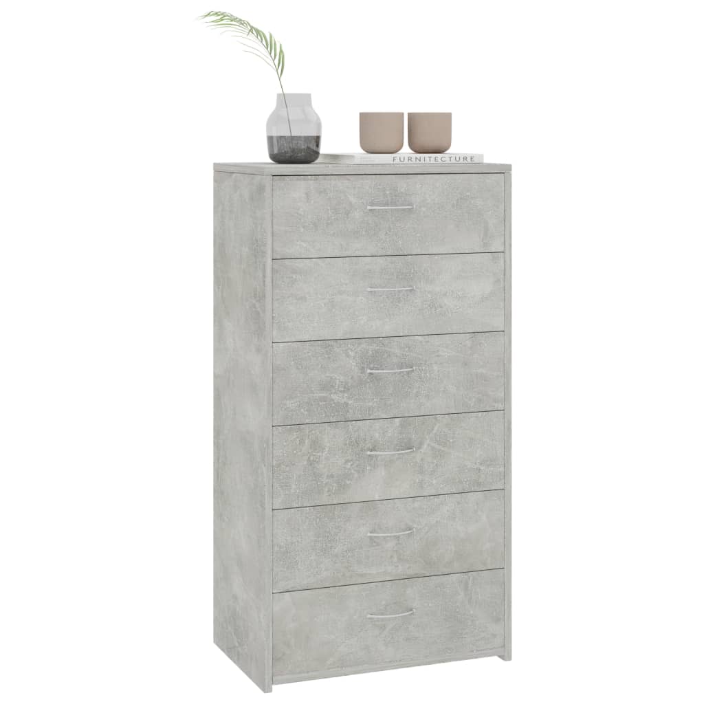 Buffet avec 6 tiroirs Gris béton 50x34x96 cm Bois d'ingénierie - XIOS