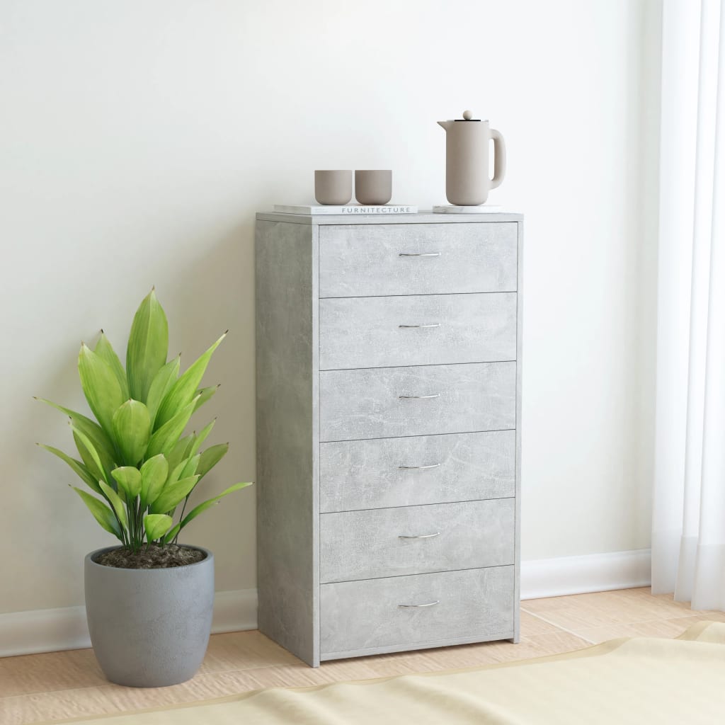 Buffet avec 6 tiroirs Gris béton 50x34x96 cm Bois d'ingénierie - XIOS