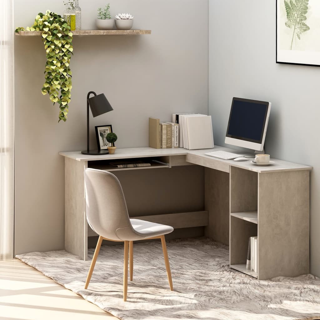Bureau d'angle en forme de L Gris Béton Bois d'ingénierie - XIOS