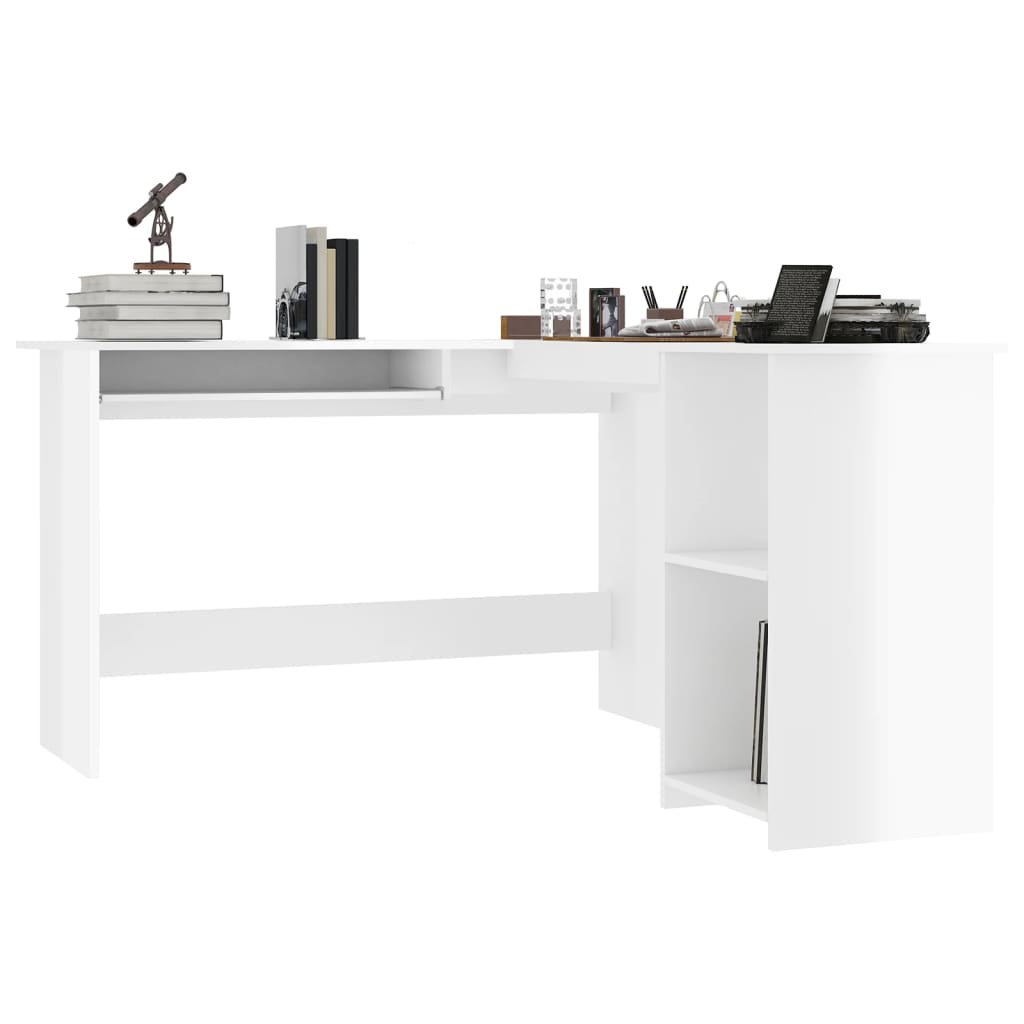 Bureau d'angle en forme de L Blanc brillant Bois d'ingénierie Bureaux vidaXL