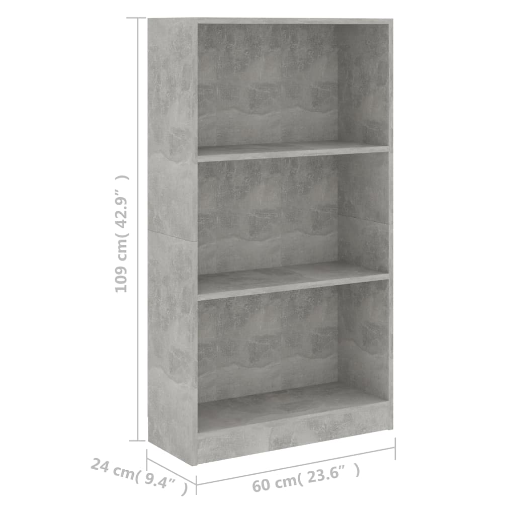 Bibliothèque 3 niveaux Gris béton 60x24x109cm Bois d'ingénierie - XIOS