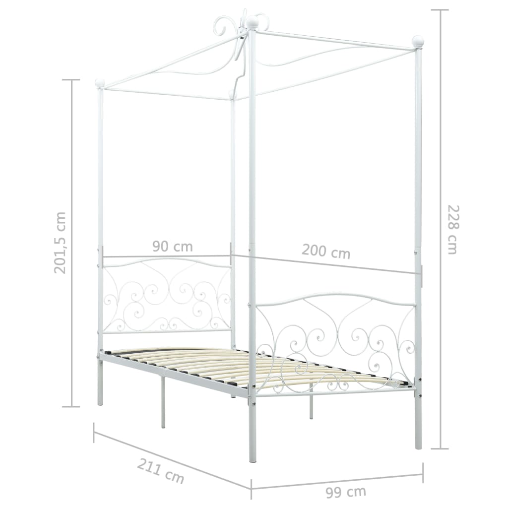Cadre de lit à baldaquin sans matelas blanc métal 90x200 cm - XIOS