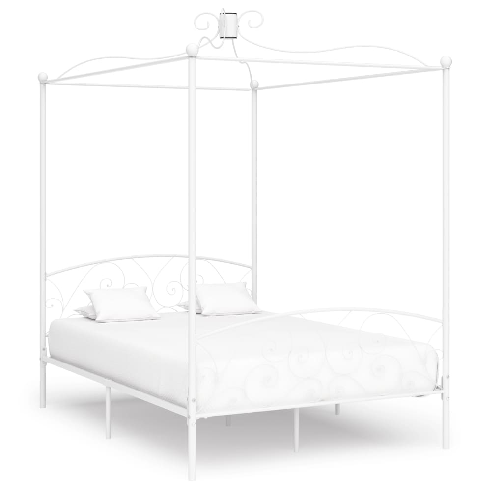 Cadre de lit sans matelas avec baldaquin blanc 140x200 cm métal - XIOS