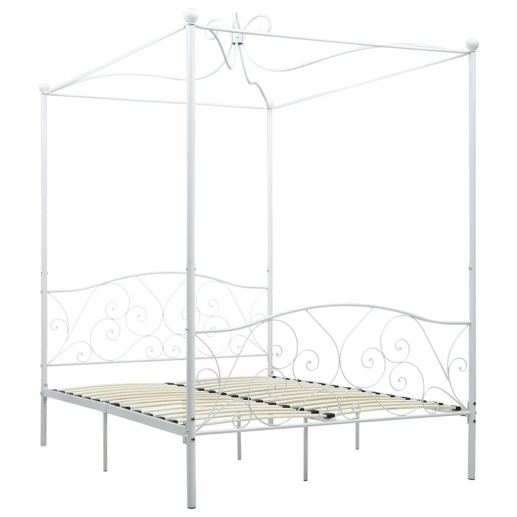 Cadre de lit sans matelas avec baldaquin blanc 140x200 cm métal - XIOS