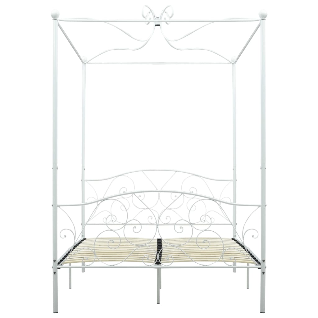 Cadre de lit sans matelas avec baldaquin blanc 140x200 cm métal - XIOS