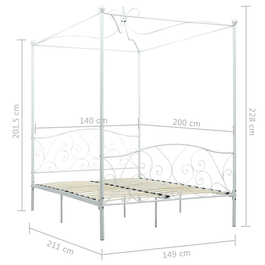 Cadre de lit sans matelas avec baldaquin blanc 140x200 cm métal - XIOS
