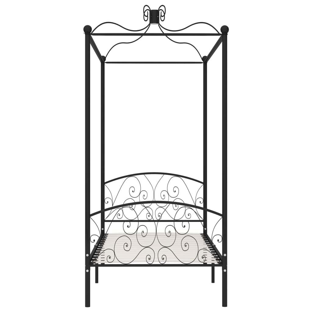 Cadre de lit à baldaquin sans matelas noir métal 90x200 cm