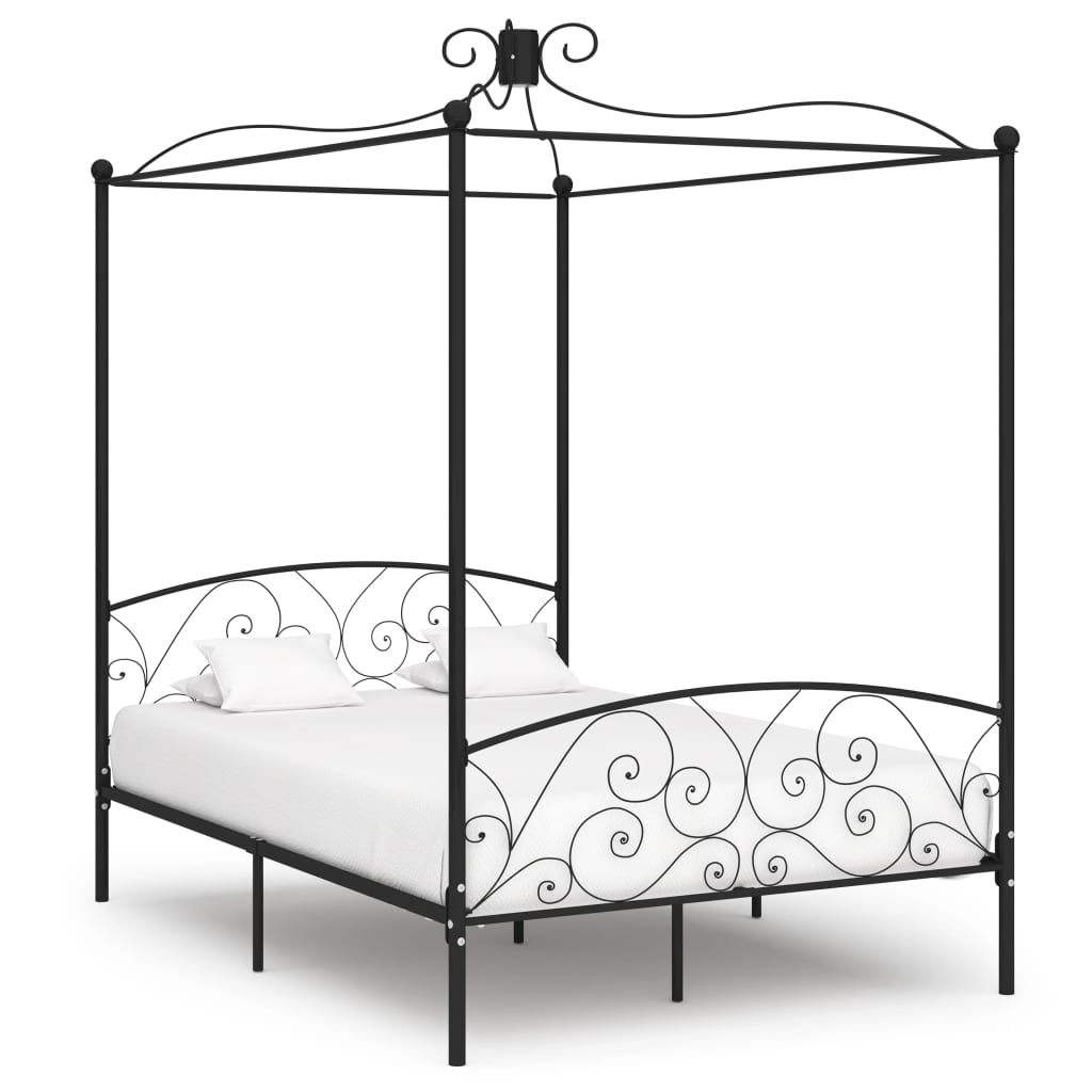 Cadre de lit à baldaquin sans matelas noir métal 120x200 cm - XIOS