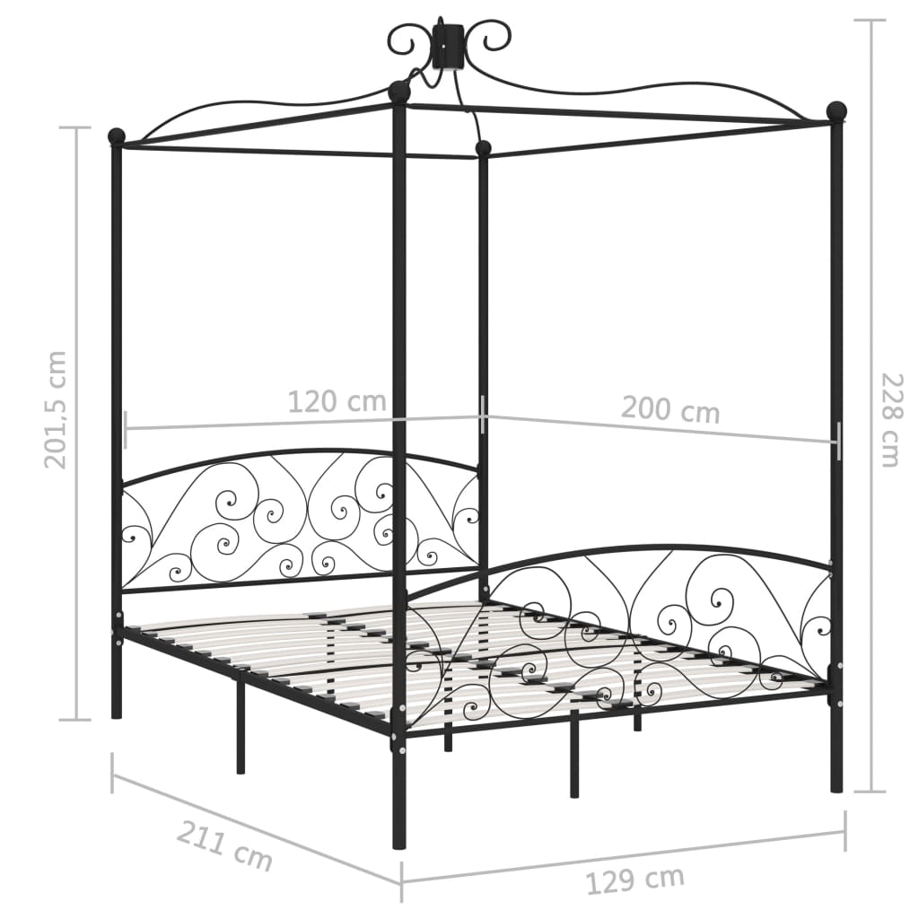 Cadre de lit à baldaquin sans matelas noir métal 120x200 cm - XIOS
