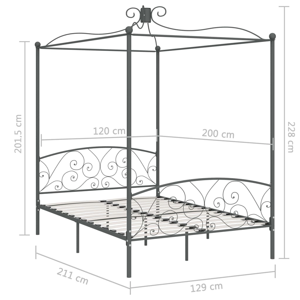 Cadre de lit à baldaquin sans matelas gris métal 120x200 cm - XIOS