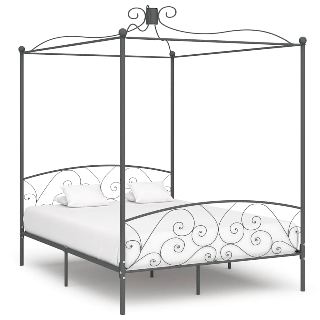 Cadre de lit à baldaquin sans matelas gris métal 180x200 cm - XIOS