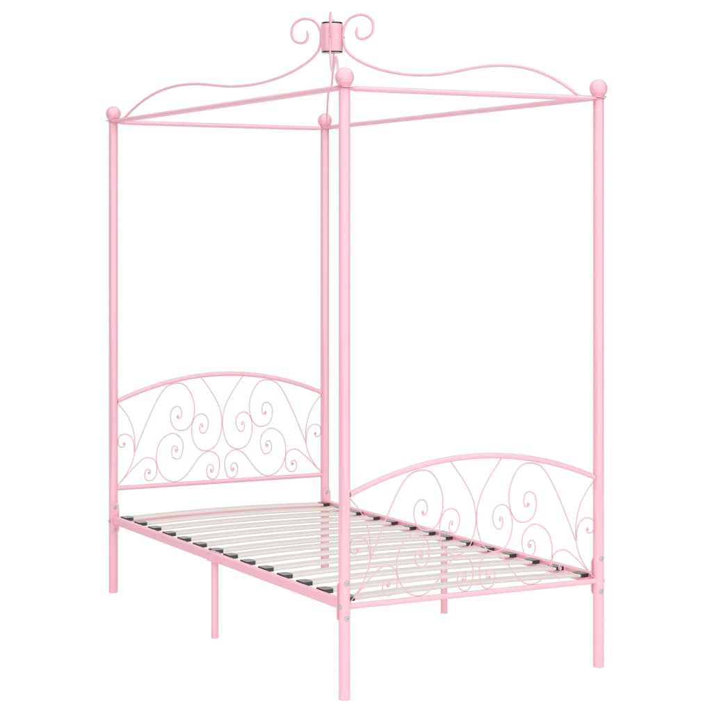 Cadre de lit à baldaquin sans matelas rose métal 100x200 cm - XIOS
