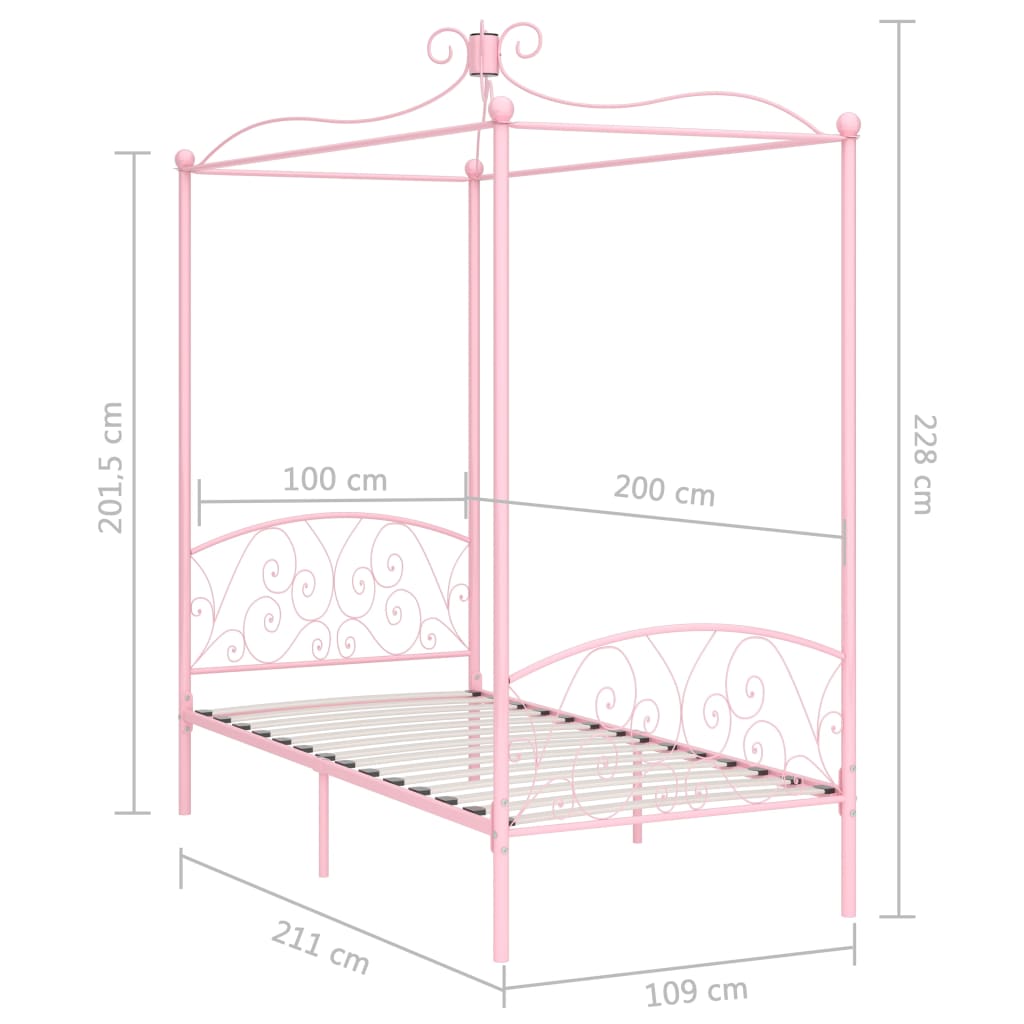 Cadre de lit à baldaquin sans matelas rose métal 100x200 cm - XIOS