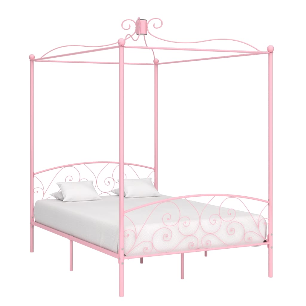 Cadre de lit à baldaquin sans matelas rose métal 120x200 cm - XIOS