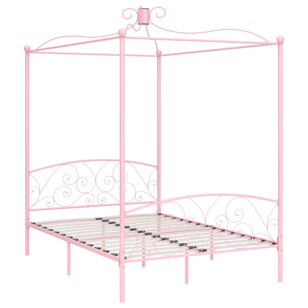 Cadre de lit à baldaquin sans matelas rose métal 120x200 cm - XIOS