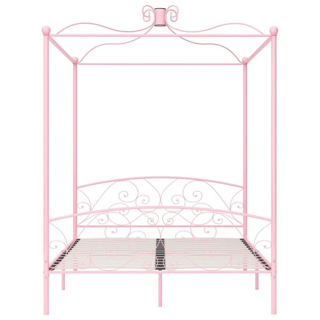 Cadre de lit à baldaquin sans matelas rose métal 160x200 cm - XIOS