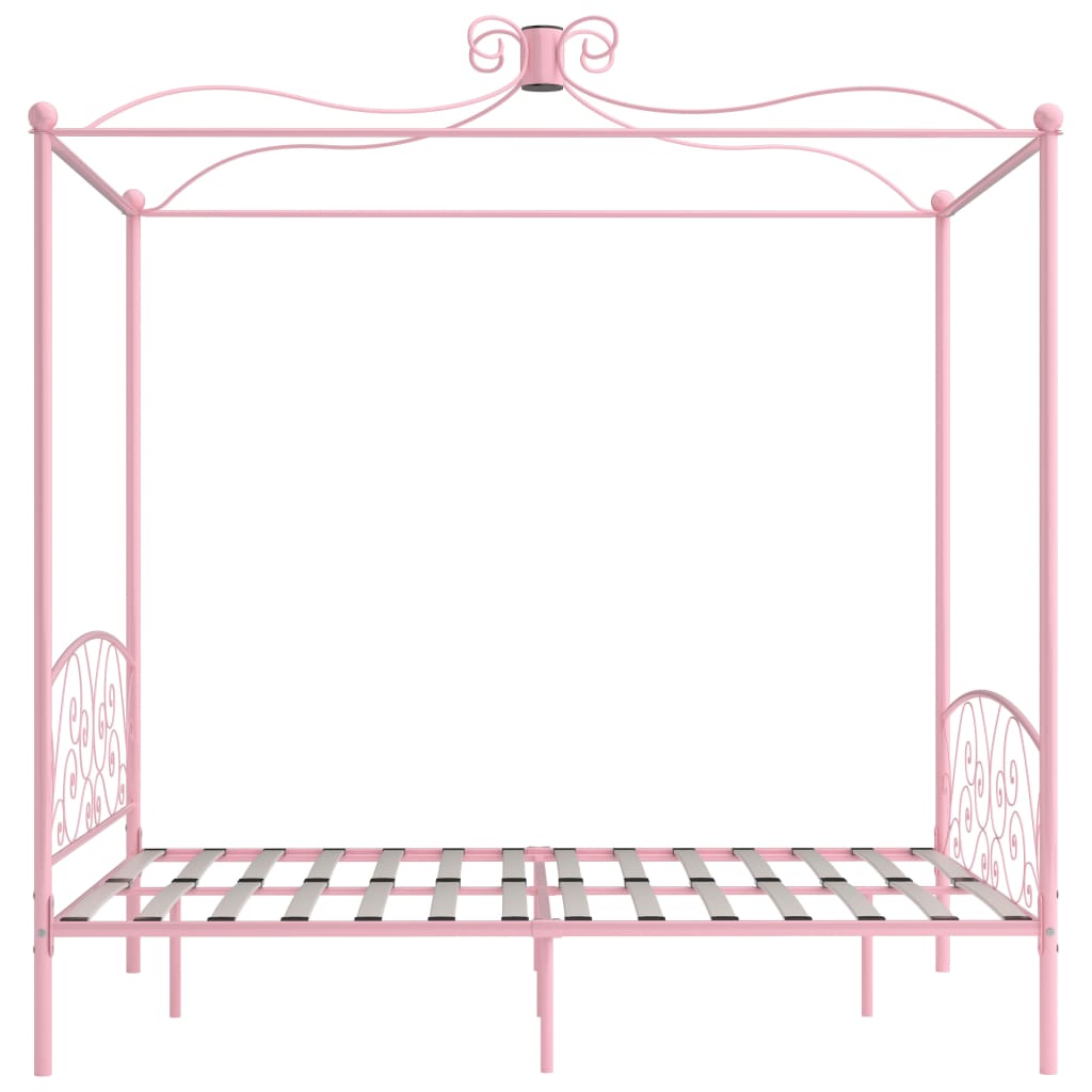 Cadre de lit à baldaquin sans matelas rose métal 160x200 cm - XIOS