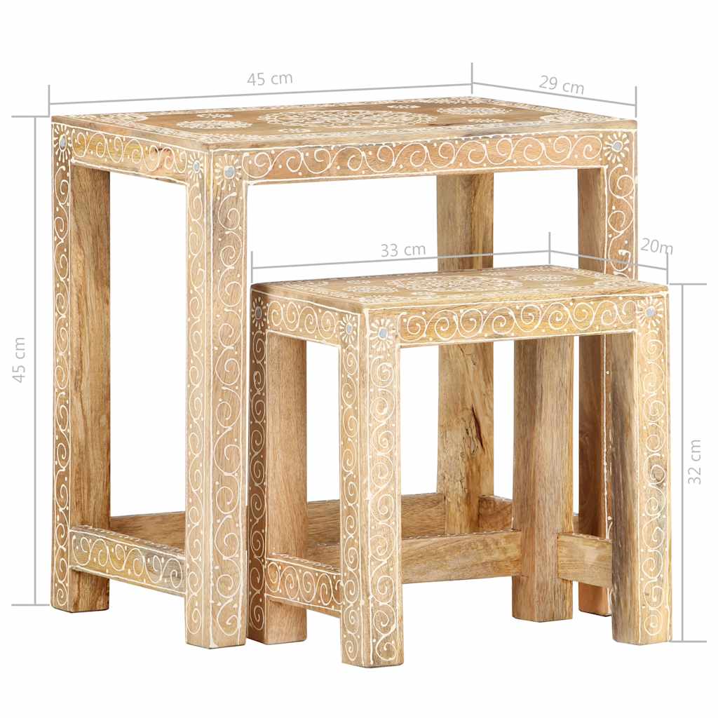 Tables d'appoint peintes à la main 2pcs Bois de Manguier solide - XIOS