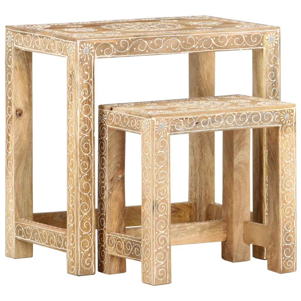Tables d'appoint peintes à la main 2pcs Bois de Manguier solide - XIOS