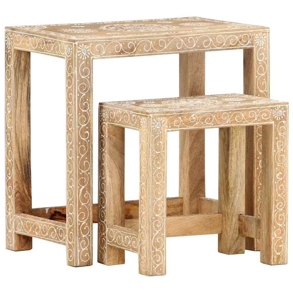Tables d'appoint peintes à la main 2pcs Bois de Manguier solide - XIOS