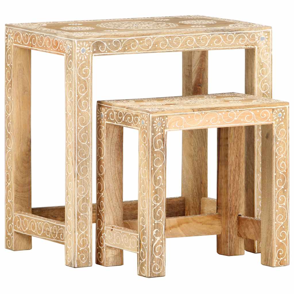 Tables d'appoint peintes à la main 2pcs Bois de Manguier solide - XIOS