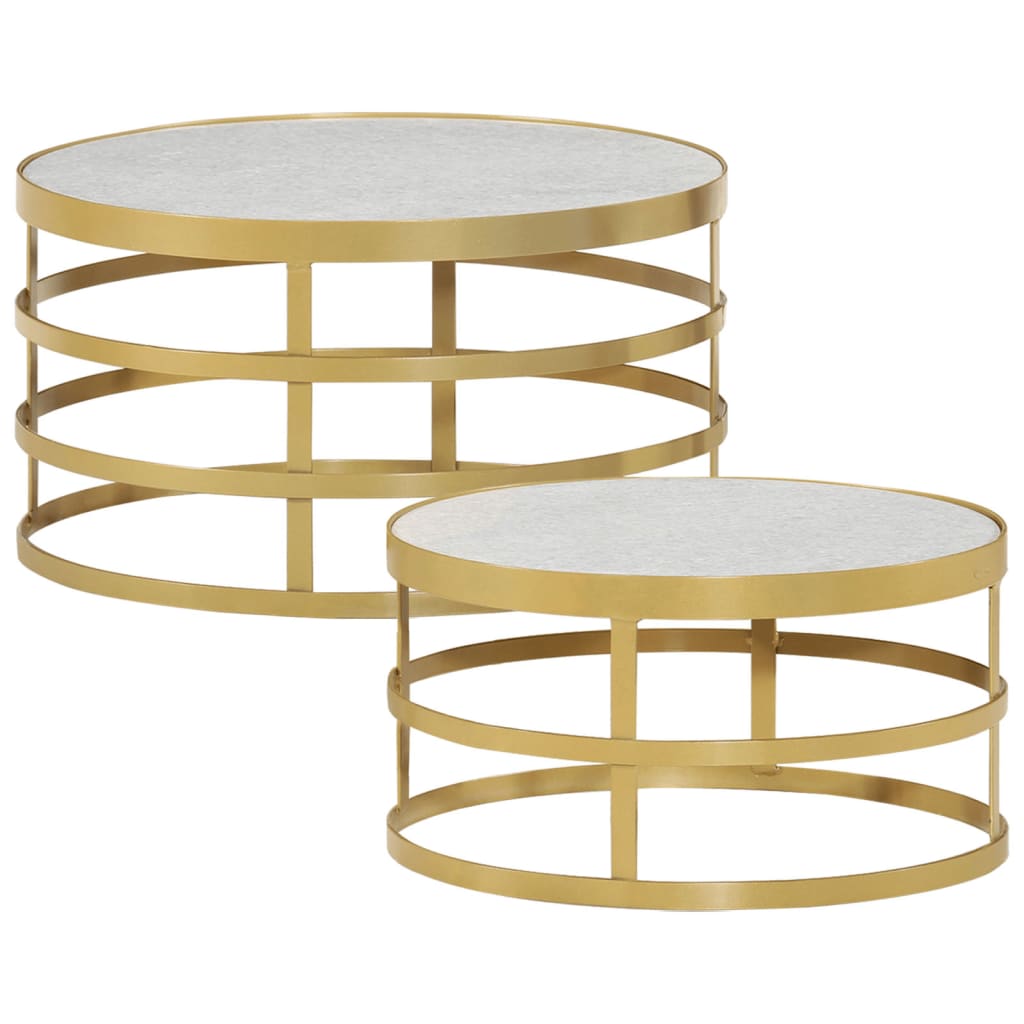 Ensemble de table basse 2 pcs Marbre Laiton et blanc
