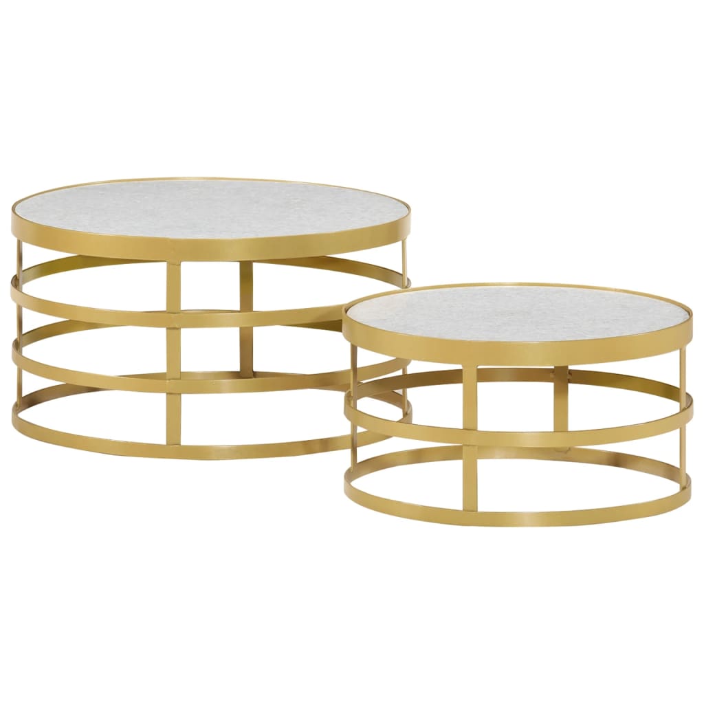 Ensemble de table basse 2 pcs Marbre Laiton et blanc