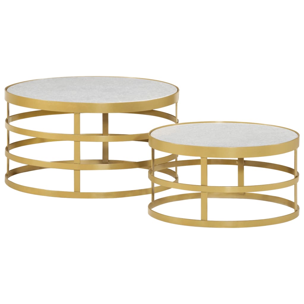 Ensemble de table basse 2 pcs Marbre Laiton et blanc
