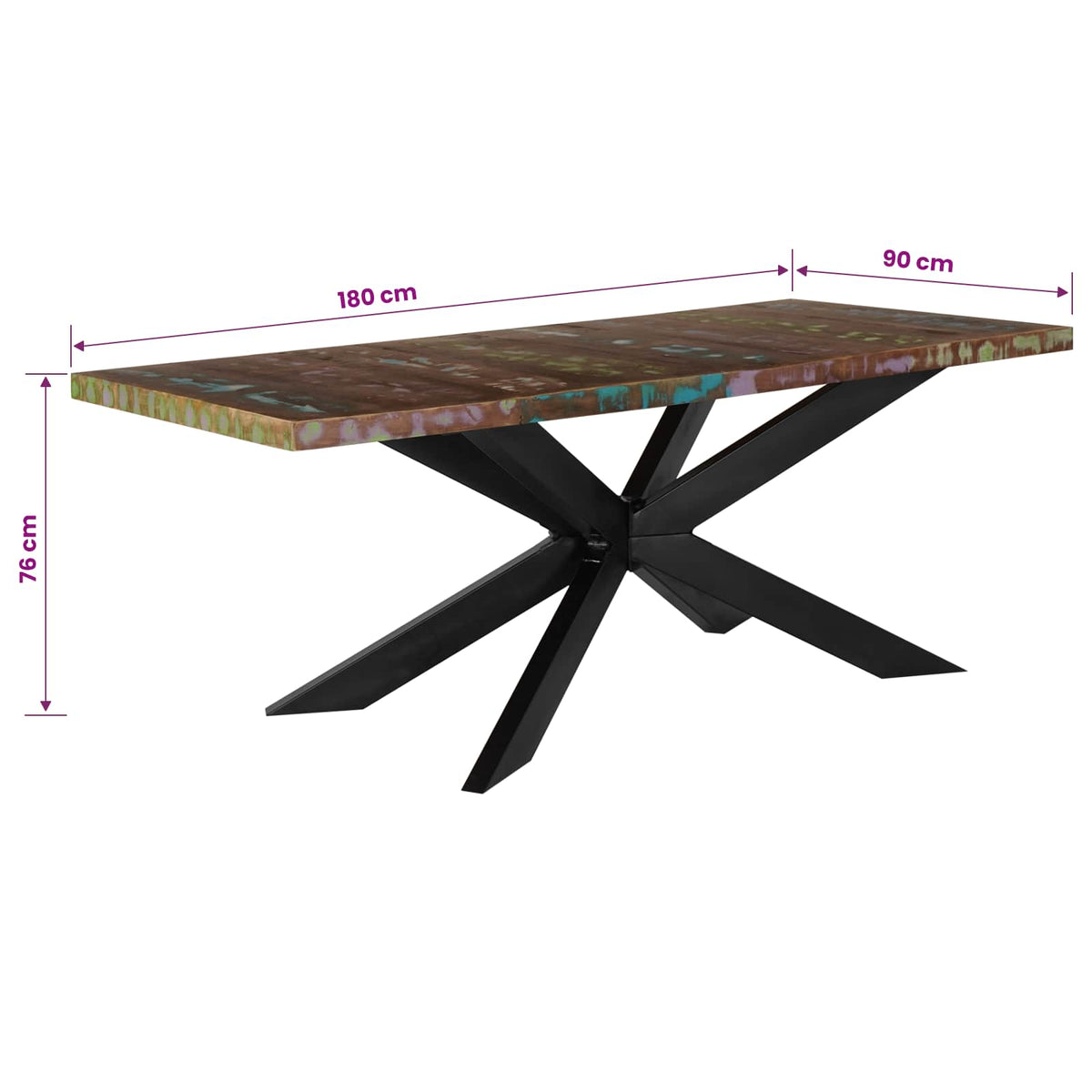 Table de salle à manger 180x90x76cm Bois de récupération solide