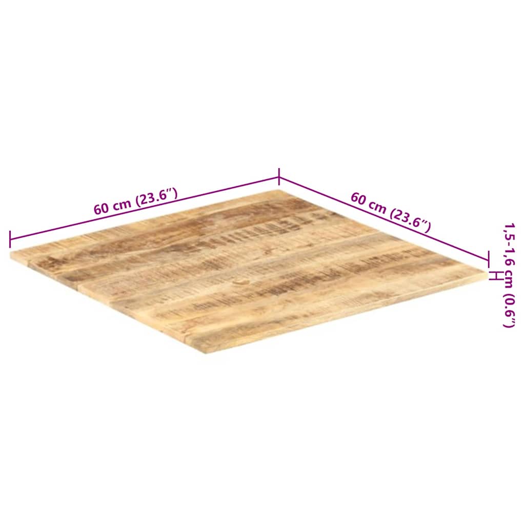Dessus de table Bois de manguier solide 15-16 mm 60x60 cm - XIOS