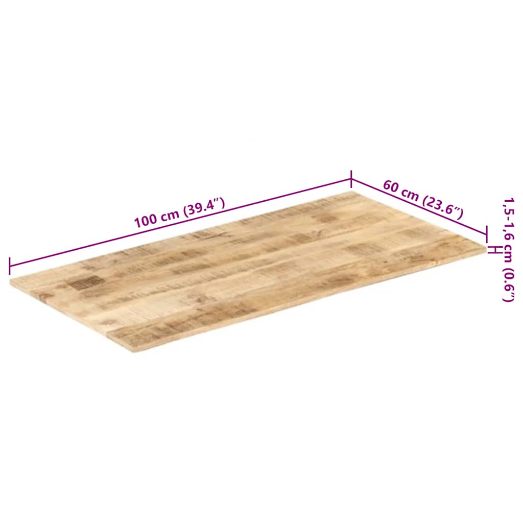 Dessus de table bois de manguier solide 15-16 mm 100x60 cm - XIOS