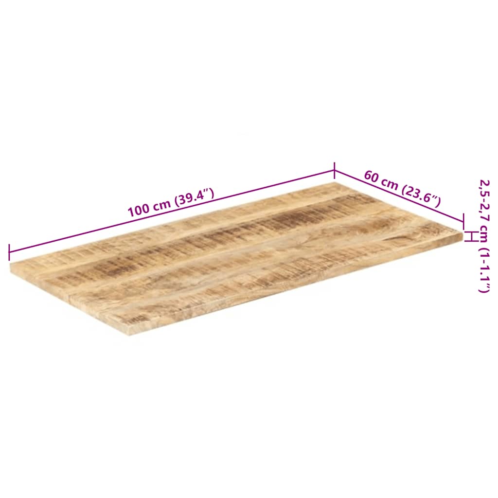 Dessus de table bois de manguier solide 25-27 mm 100x60 cm - XIOS
