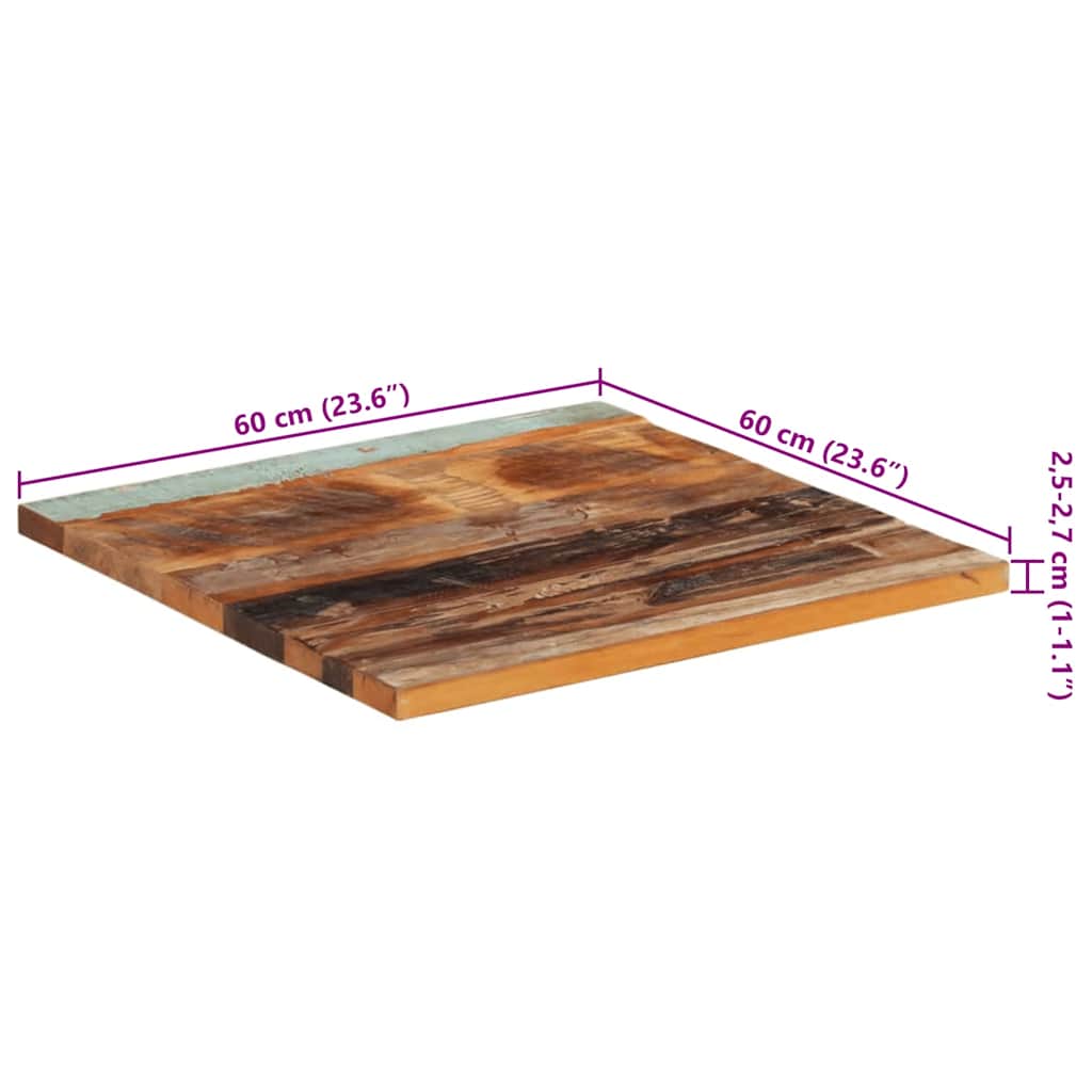 Dessus de table carré 60x60 cm 25-27 mm Bois de récupération - XIOS