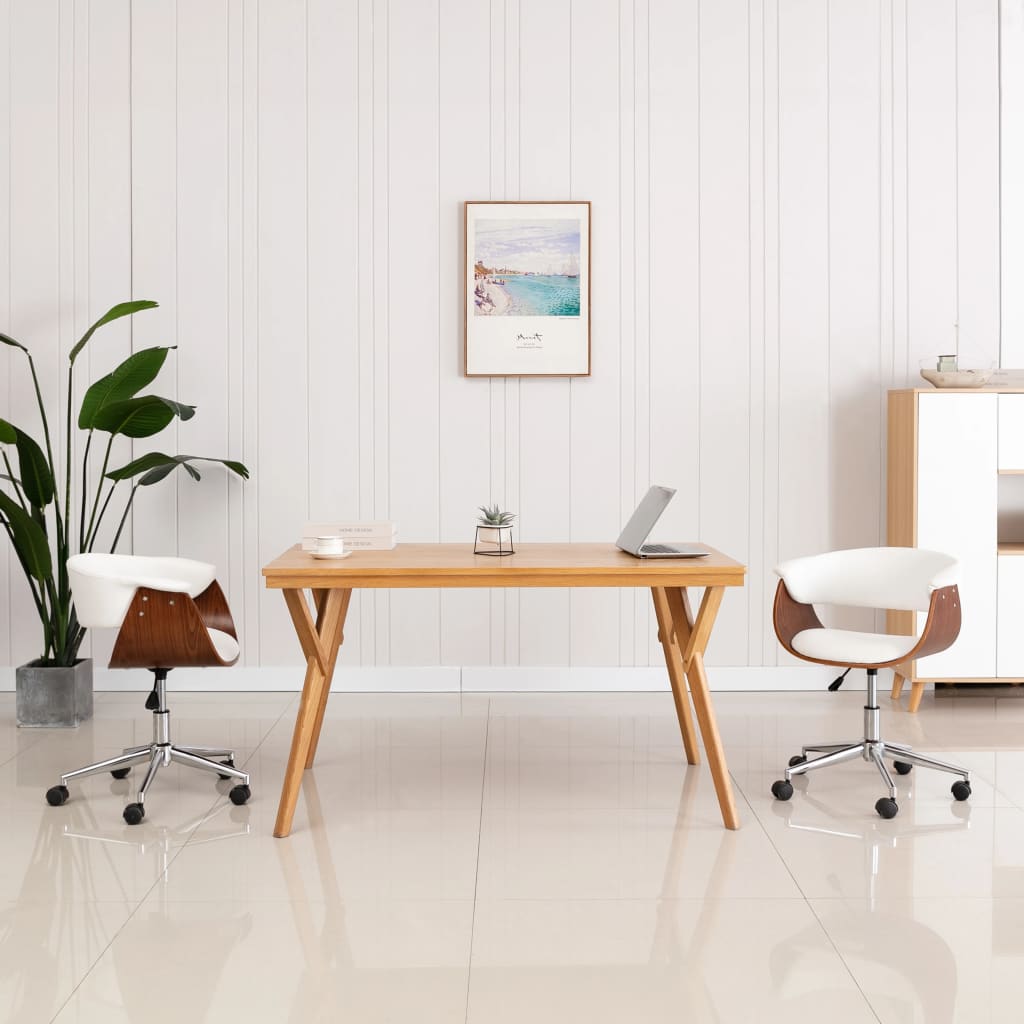 Chaise pivotante à manger Blanc Bois courbé et similicuir - XIOS