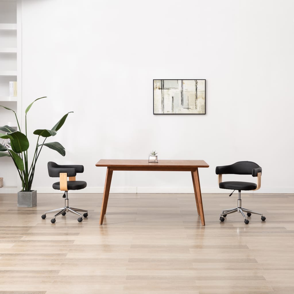 Chaise pivotante à manger Noir Bois courbé et similicuir - XIOS