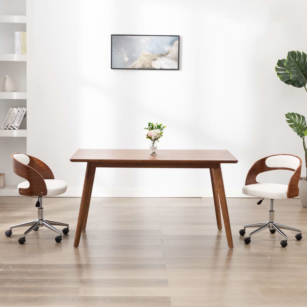 Chaise pivotante à manger Blanc Bois courbé et similicuir - XIOS